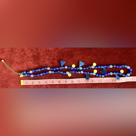 Kate Spade New York Coin Pom Tassel Necklace Cobalt Blue Glass Bead Gold - Picture 8 of 8